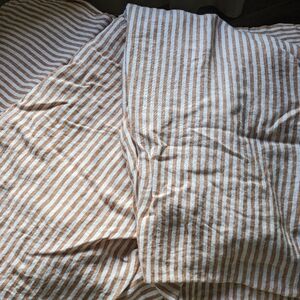 Quince Tan and White Striped Linen Fitted Sheet and Pillowcases (2)